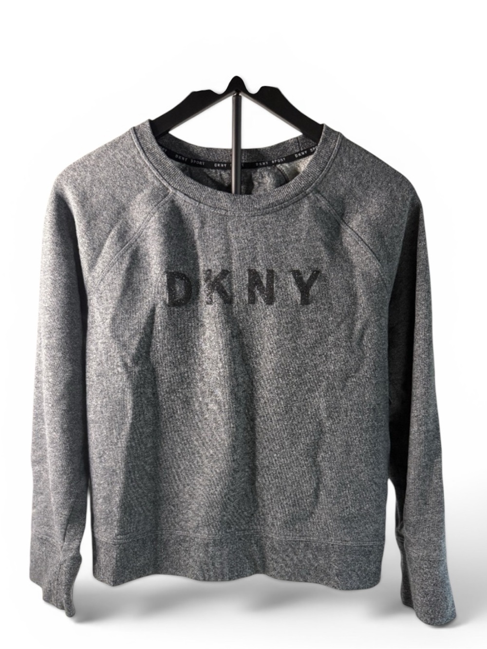 DKNY Sport Gray Logo Crewneck Sweatshirt Women’s Medium Black Glitter Graphic